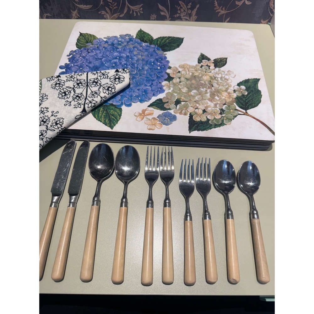 Stanley Roberts Stainless Flatware Set Cream Tapered Handles Mid Century Modern